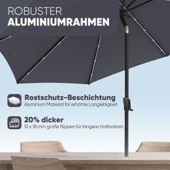 Sekey Solar-LED Sonnenschirm 300cm mit 40 LED, UV 50+, Alu-Sonnenschirm mit Kurbel Sekey