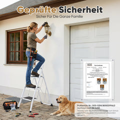 Sekey Klappbare Trittleiter 2 oder 3 Stufen – Stabile Stahlleiter, rutschfeste Stufen, platzsparend faltbar, SGS EN14183 geprüft, bis 150 kg belastbar