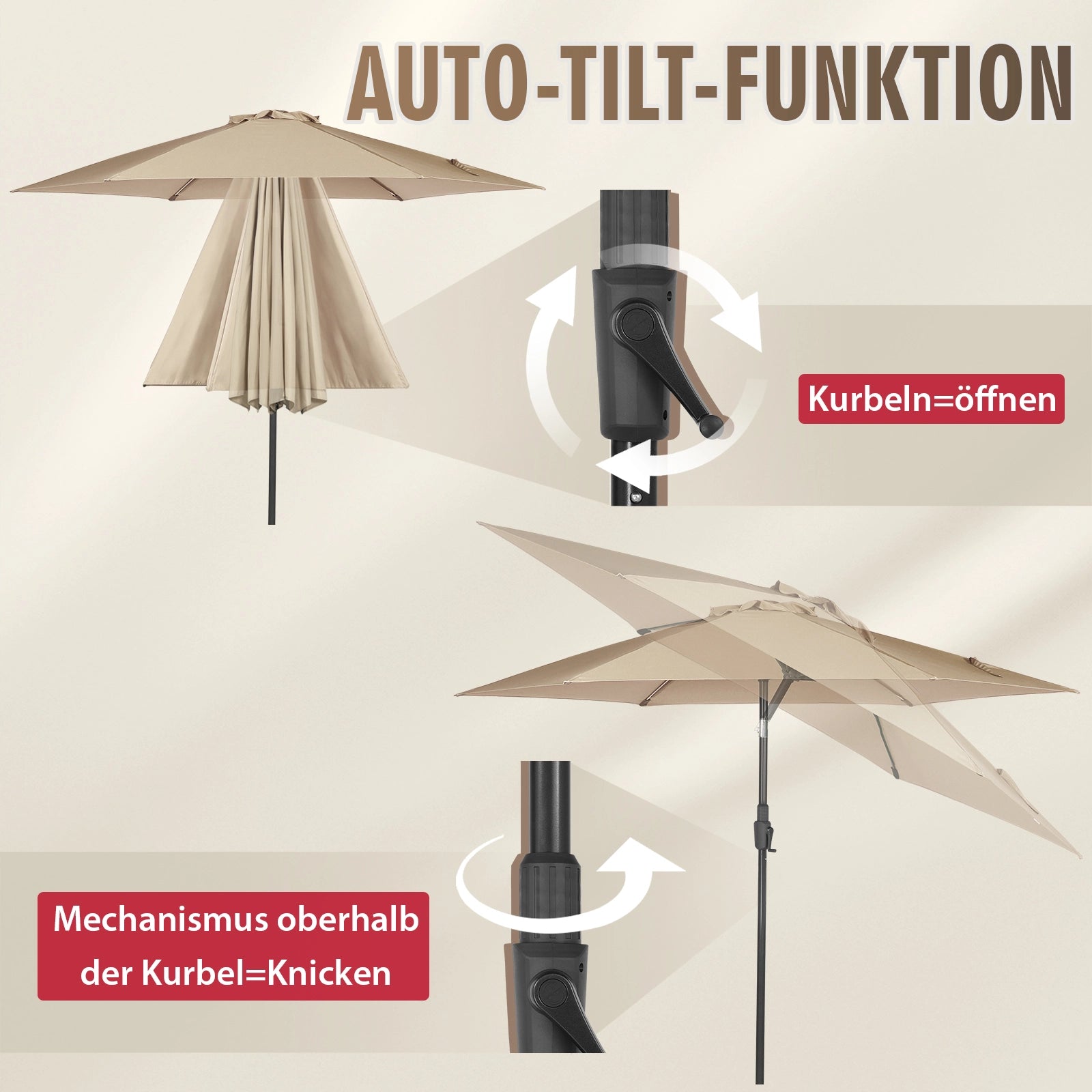 Sekey 270cm Sonnenschirm mit Kurbel, Knickbar im Sitzen, Sonnenschutz UV50+