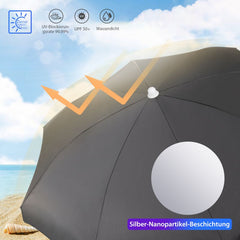 Sekey ∅ 180 cm aluminum beach umbrella with protective cover and ground sleeve, sun protection UV50+