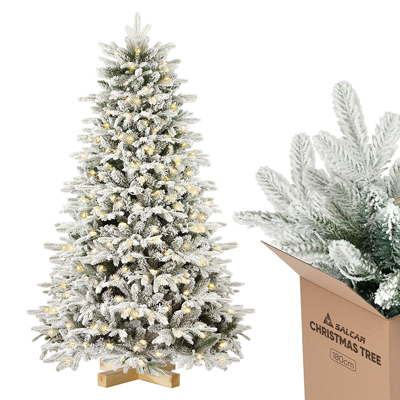 Salcar 180 Artificial Christmas tree with snow, wooden stand, with 908 tips made of PVC and PE