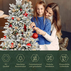Salcar 180 Künstlicher Weihnachtsbaum mit Schnee,  Holzständer, mit 908 Spitzen aus PVC und PE Salcar