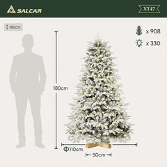 Salcar 180 Künstlicher Weihnachtsbaum mit Schnee,  Holzständer, mit 908 Spitzen aus PVC und PE Salcar