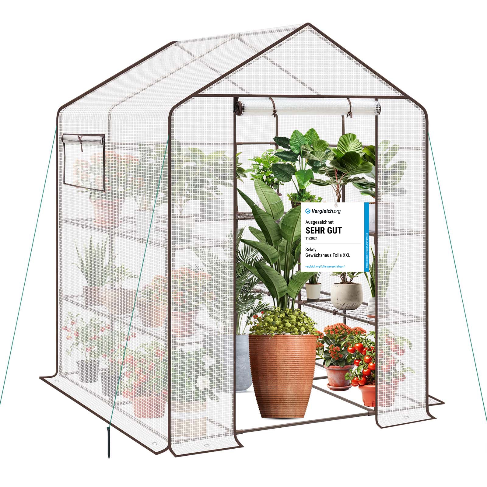 Sekey Foliengewächshaus 200x145x145 cm – Balkon-Gewächshaus mit 10 Regalböden, Stabil & Ideal für gesundes Pflanzenwachstum