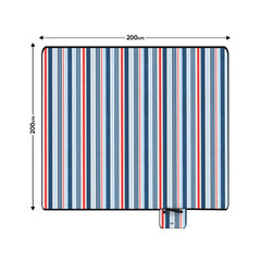 Sekey Picknickdecke – Wasserdicht & sandfest, faltbare Strandmatte mit PEVA-Unterseite, gepolstert & tragbar für Camping, Strand & Wiese – Blau-Weiß-Rote Streifen Sekey