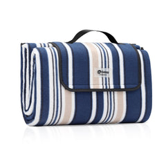 Sekey Wasserdichte Picknickdecke – Sandfeste, faltbare Strandmatte mit gepolstertem PEVA-Untergrund, tragbar für Outdoor, Camping, Strand & Wiese, Blau-Weiß-Beige Streifen Sekey