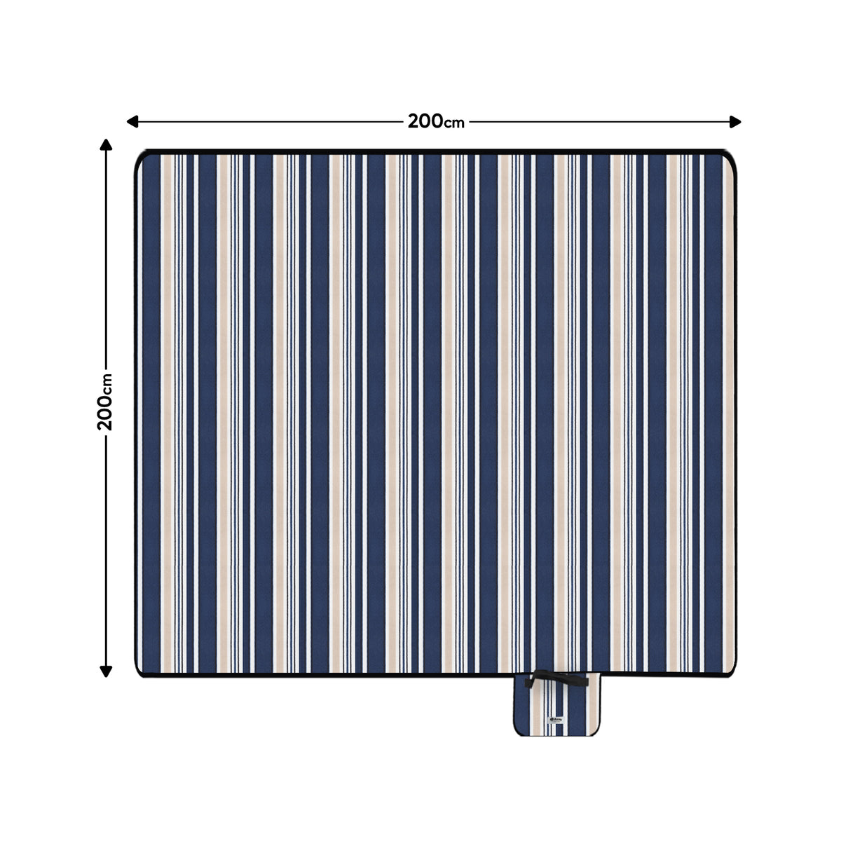 Sekey Wasserdichte Picknickdecke – Sandfeste, faltbare Strandmatte mit gepolstertem PEVA-Untergrund, tragbar für Outdoor, Camping, Strand & Wiese, Blau-Weiß-Beige Streifen