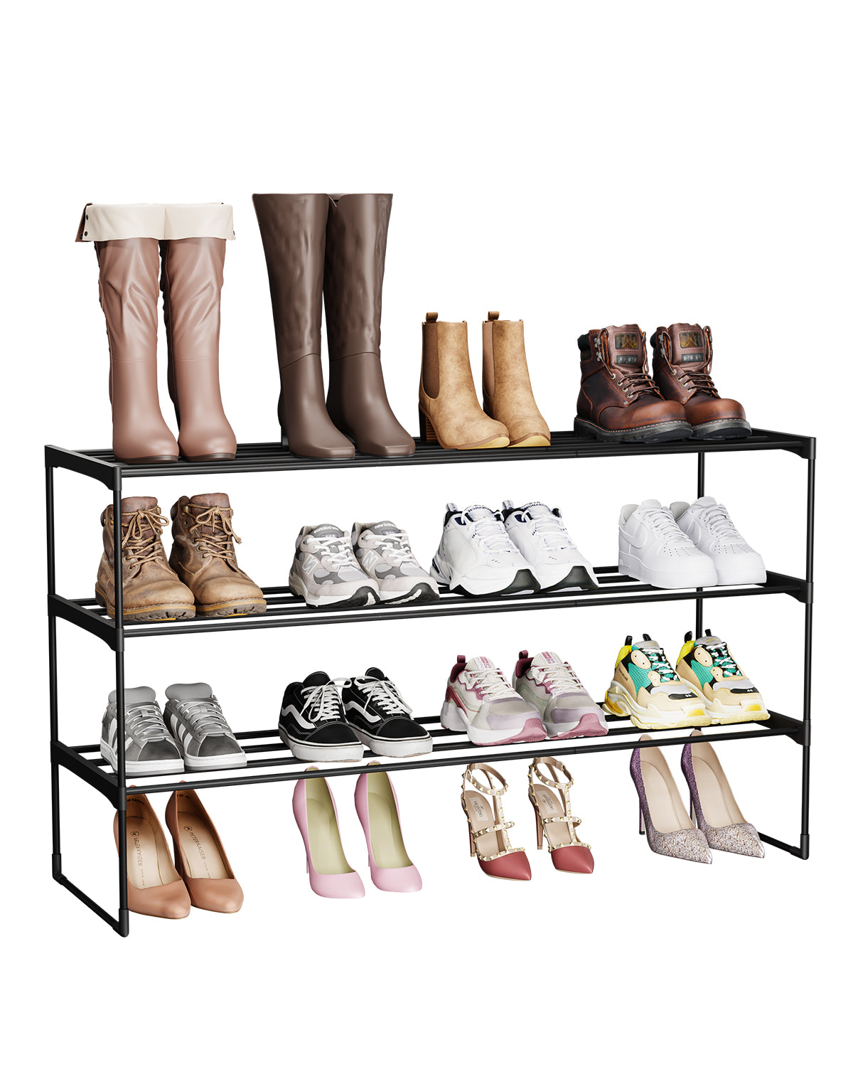 Sekey Schuhregal 3 Ebenen – Stapelbares Metall-Schuhregal, platzsparend für Flur & Kleiderschrank, für 15–18 Paar Schuhe