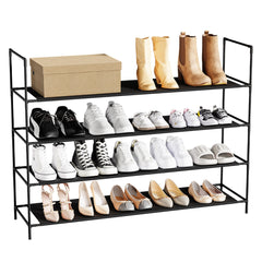 Sekey Schuhregal 3/4 Ebenen – Stapelbares Schuhregal aus Metall und Vliesstoff, platzsparend, stabil, ohne Bohren, für Flur, Schlafzimmer & Bad, Schwarz