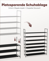 Sekey 3/4 Tier Shoe Rack – Stackable Shoe Rack made of Metal and Non-woven Fabric, Space-Saving, Stable, No Drilling Required, for Hallway, Bedroom &amp; Bathroom, Black