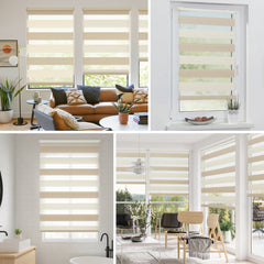 Sekey Doppelrollo Duo Rollo Klemmfix ohne Bohren Zweifarbiges Zebra Rollo in Hellbraun & Dunkelbraun mit extra breiten Stoffbahnen