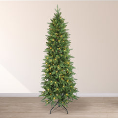 SALCAR Schmaler Kunst-Weihnachtsbaum 180 cm – Realistischer Pencil Christbaum mit warmweißen LEDs, grüner Tannenbaum aus PE & PVC