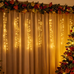 Salcar LED-Lichtervorhang 300er Eisregen 3x1 m, 8 Modi & Timer, Warmweiß, IP44, Innen- & Außenbeleuchtung für Weihnachten & Party
