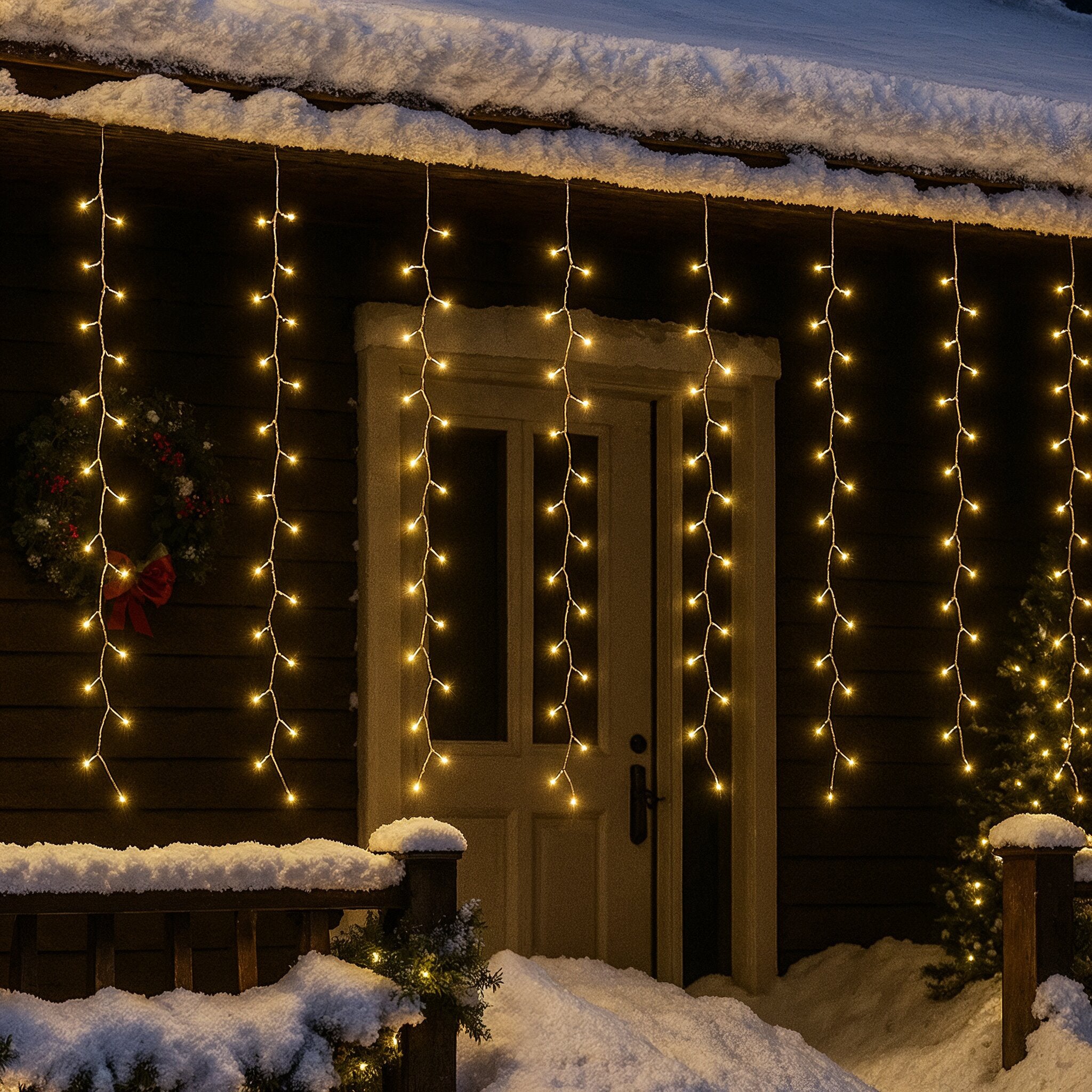SALCAR LED-Lichtervorhang 300er Eisregen 3x1 m, 8 Modi & Timer, Warmweiß, IP44, Innen- & Außenbeleuchtung für Weihnachten & Party