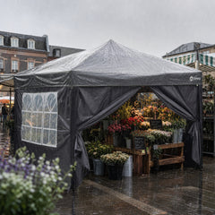 Sekey Faltpavillon 3x3 m mit 4 Seitenteilen & transparentem EVA-Regenschutz – Wasserdichter Gartenpavillon, Pop-Up Partyzelt mit 420D Oxford-Gewebe & UPF 50+
