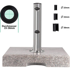 Sekey 25 kg granite parasol base square, for umbrella pole Ø 22 - 38 mm