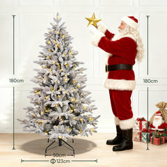 Salcar Künstlicher Weihnachtsbaum mit Schnee und LED Beleuchtung – Realistischer Tannenbaum mit Metallständer, 180 cm / 210 cm, warmweißes Licht