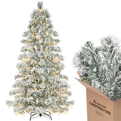 Salcar 180/210cm Künstlicher Weihnachtsbaum mit Schnee, mit 170/210 LED und 479/662 PVC Spitzen