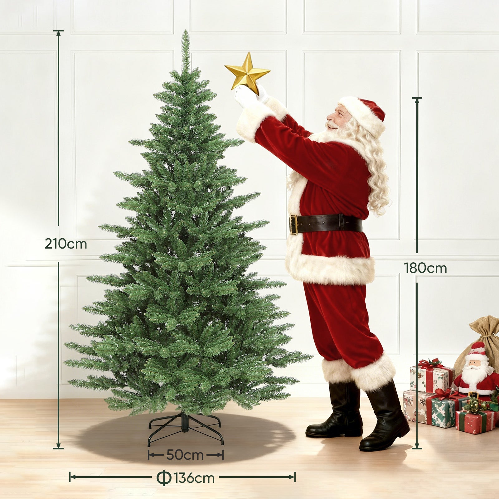 SALCAR Künstlicher Weihnachtsbaum aus 100% PVC – Naturgetreuer Tannenbaum mit dichtem Nadelkleid, stabilem Standfuß & Handschuhen – Wiederverwendbar, Sicher & Umweltfreundlich