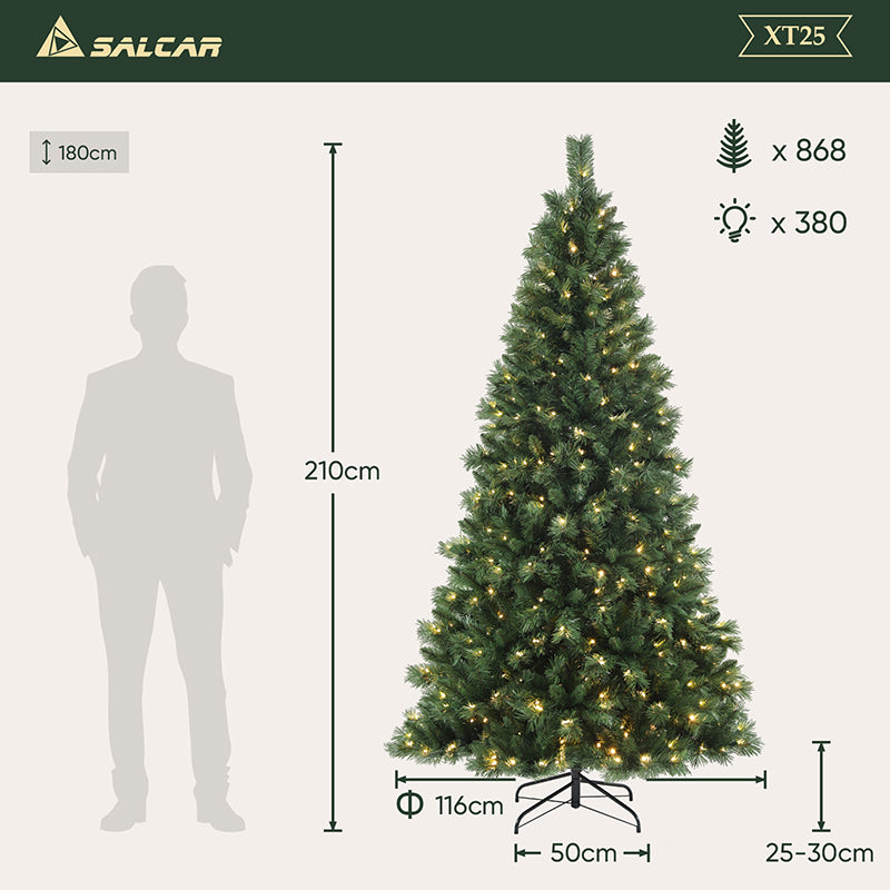 Salcar Artificial Christmas Tree with LED Lighting, Artificial Christmas Tree with LED, Christmas Decoration Christmas Tree with Christmas Tree Stand