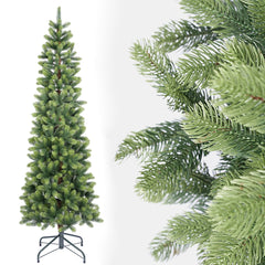 Salcar Schmaler Künstlicher Weihnachtsbaum 120/150/180/210 cm | Slim Nordmanntanne aus PE, Platzsparend, Realistisch, Wiederverwendbar, Mit Metallständer