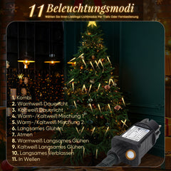 Salcar LED Lichterkette Weihnachtsbaum mit funkelnden Eiszapfen – Warm- & Kaltweiß, 11 Modi, Timer & Fernbedienung, IP44 wassergeschützt für Innen & Außen