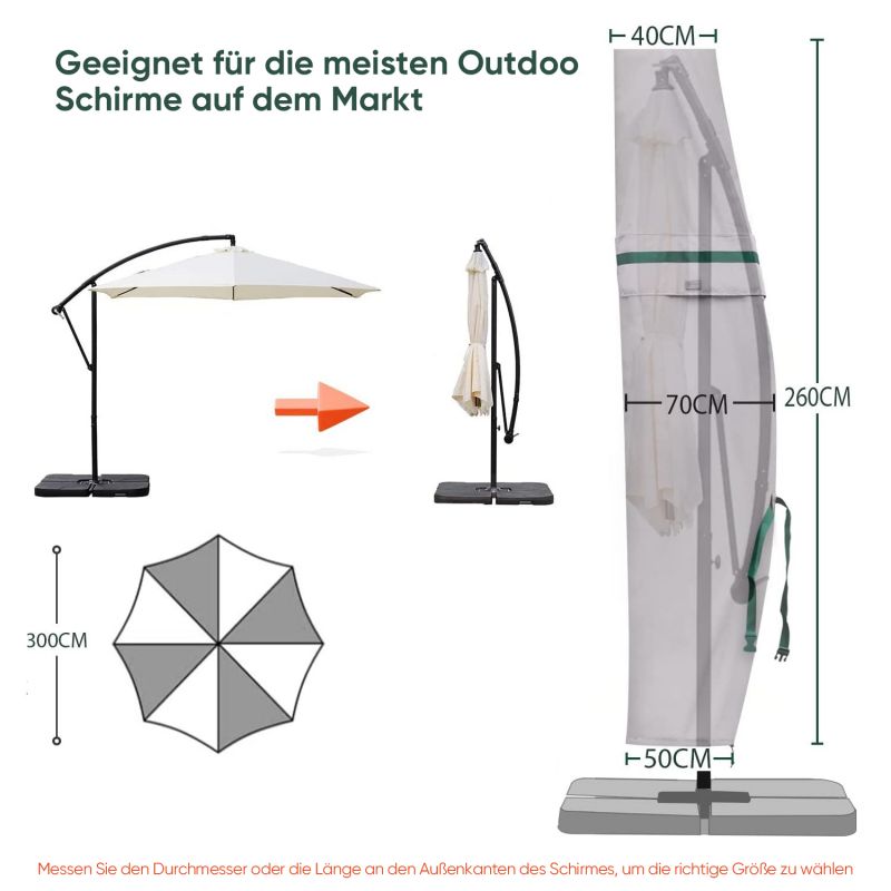 Sekey 260 x 40/70/50 cm protective cover for 300 cm cantilever umbrella, made of polyester fabric