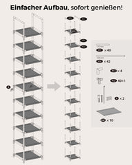 Sekey 10-Tier Shoe Rack – Slim, Stable &amp; Space-Saving, Metal Frame with Non-Woven Fabric Shelves, Ideal for Hallways &amp; Small Rooms
