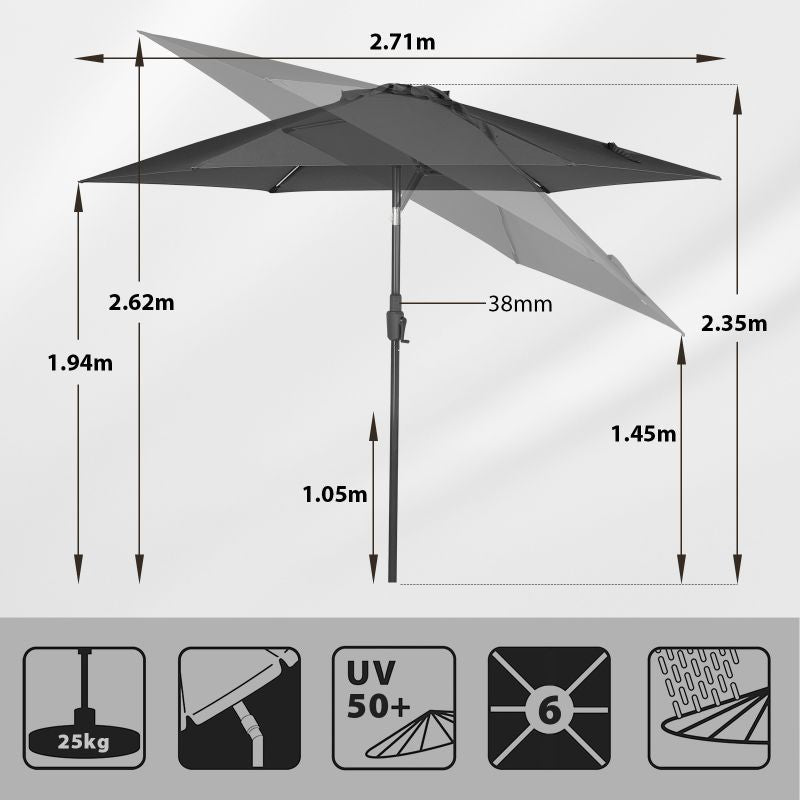 Sekey 270 cm parasol with crank, foldable while sitting, sun protection UV50+