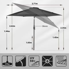 Sekey 270cm parasol with crank, foldable while sitting, sun protection UV50+