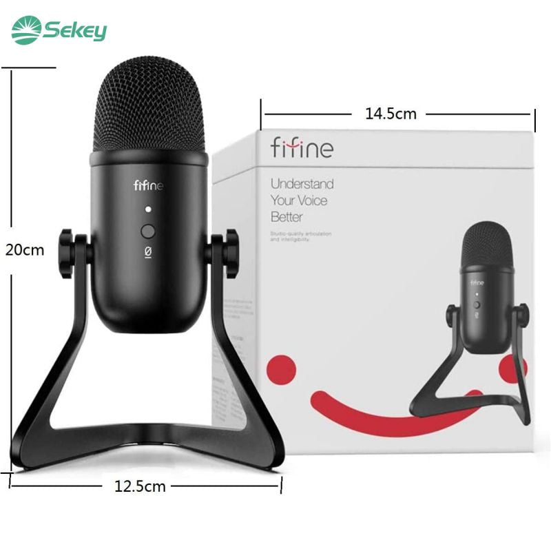 FIFINE USB Kondensator Mikrofon mit Stummschalttaste und Regelbarem Kopfhörerausgang