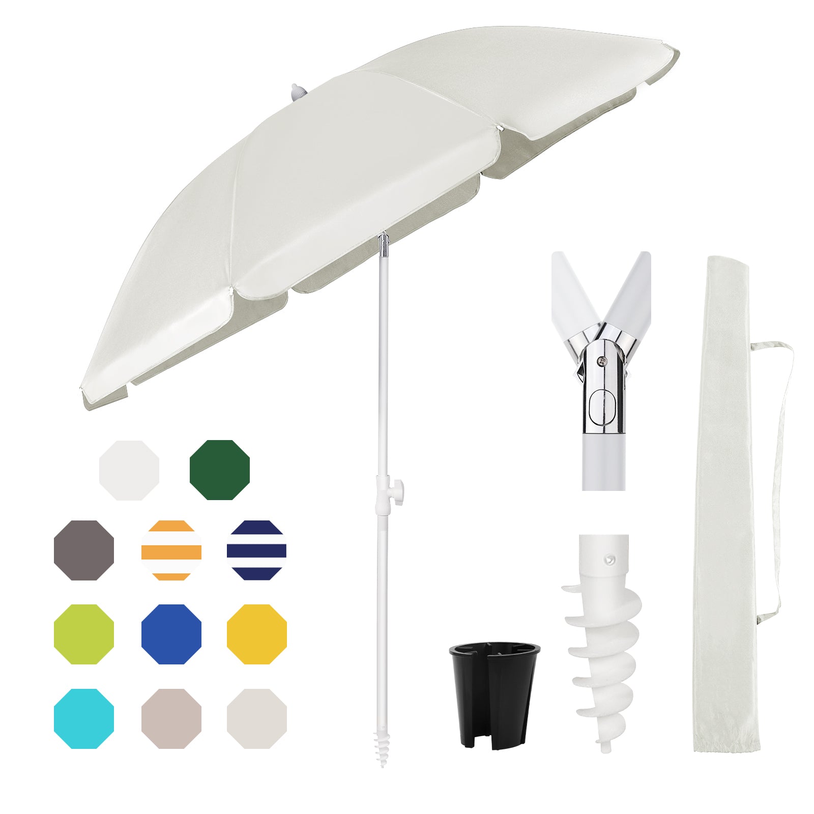 Sekey ∅ 160 cm beach umbrella with protective cover and ground sleeve, sun protection UV50+