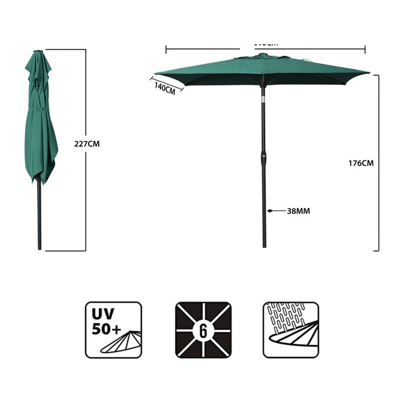 Sekey 210 x 140 cm aluminum parasol with crank, sun protection UV50+