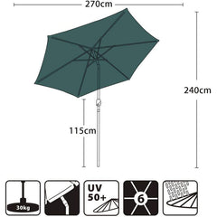 Sekey 270 cm aluminum parasol with crank, sun protection UV50+