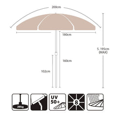 Sekey 200 cm parasol with protective cover, sun protection UV50+
