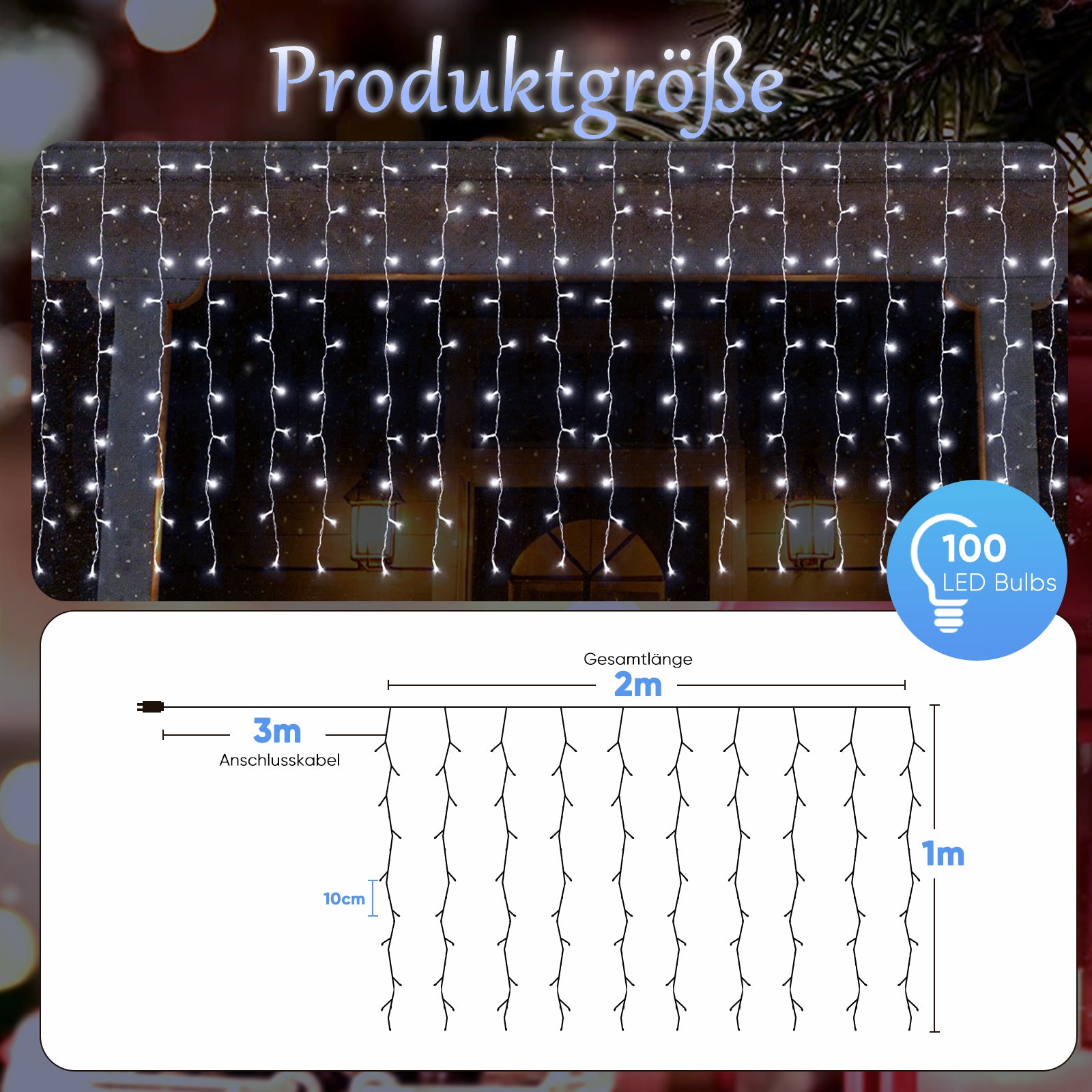 SALCAR LED Eisregen Fenster Lichtervorhang – Kaltweiß, 8 Modi, Timer & Memory, IP44 Wasserdicht – Für Innen & Außen, Weihnachtsbeleuchtung für Fenster, Balkon & Wand (2m/3m/6m)