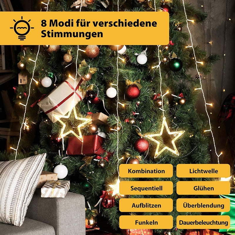 Salcar 2 m LED Lichterkette mit Ring Sterne für Weihnachtsbaum, 188 LEDs, mit Fernbedienung