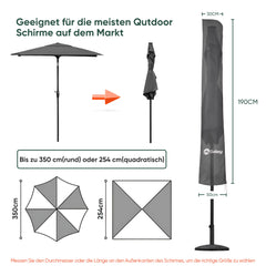 Sekey 190 x 30/50 cm protective cover for 350 cm parasol, made of polyester fabric