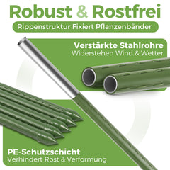 Sekey Tomaten Rankhilfe – Pflanzenstütze aus kunststoffbeschichtetem Stahl, rostfrei, Rankstab für Tomaten, Gurken, Bohnen & Blumen, verschiedene Größen 60cm / 75cm / 90cm / 120cm / 145cm Rankstäbe, Grün
