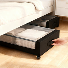 Sekey Unterbett-Aufbewahrungsbox mit Rollen – 78 × 44 × 14 cm, Metallrahmen & PVC-Fenster für Kleidung & Bettwäsche