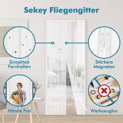 Sekey Magnet Fliegengitter Tür aus Polyester, mit Bändern, Weiß