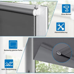 Sekey Verdunkelungsrollo, doppelseitig gleichfarbig und ohne Bohren, Dunkelgrau Sekey