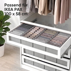 Sekey Schubladen Organizer – 22 × 51 × 11 cm, je 8 Fächer, faltbare Stoffboxen für Unterwäsche & Socken