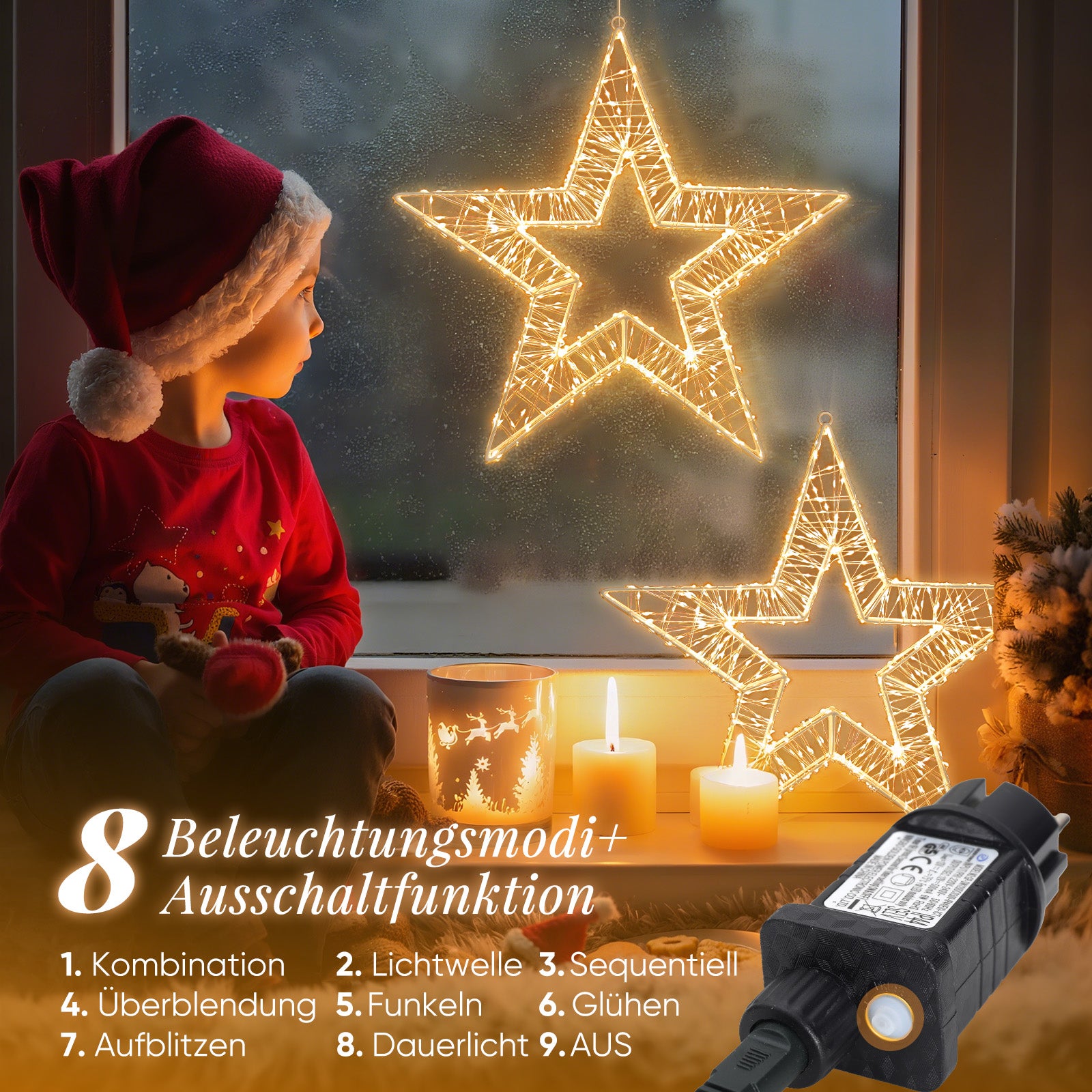 SALCAR LED Weihnachtsstern 45 cm, Metall Leuchtstern mit 720 LEDs, 8 Modi & Timer, Stern Fenster Deko, Innen & Außen, Warmweiß
