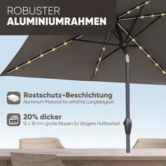 Rectangular parasol 300 x 200 cm garden umbrella with LED solar lighting