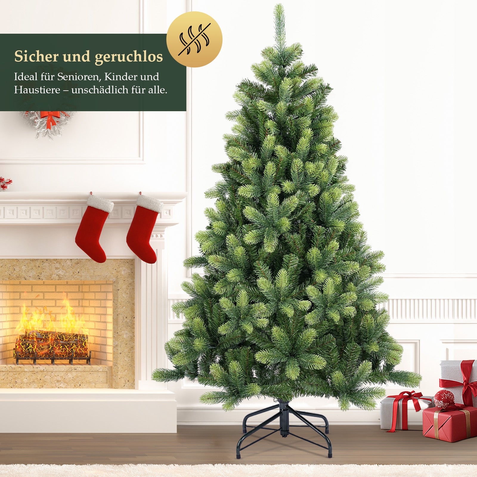 SALCAR 150 cm/180 cm/210 cm Künstlicher Weihnachtsbaum – Realistische PE-Rundspitzen, Unsichtbare PVC-Zweige, Stabiler Metallständer, Perfekt für Innenbereich