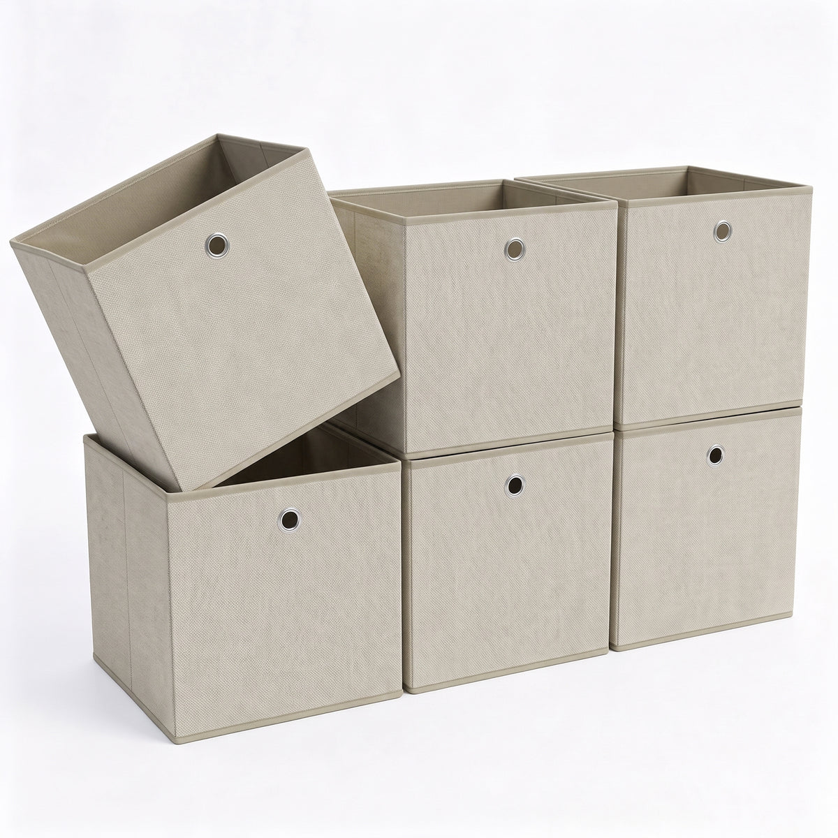 Sekey Aufbewahrungsboxen 6er Set 33 × 33 × 33 cm – Faltbare Stoffboxen mit Grifföse, stabile Ordnungsboxen für Kallax-Regale, Beige