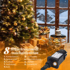 SALCAR LED Cluster Lichterkette aus Kupferdraht – 5m/10m/15m/20m, 200–800 LEDs, Wasserdicht, 8 Modi, Timer & Memory, für Innen & Außen, Weihnachtsbaum, Garten, Hochzeit, Party – Warmweiß