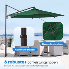 Sekey Ampelschirm 300 cm – Aluminium Sonnenschirm mit 360° Drehung, Neigefunktion, UV50+ Schutz Sekey