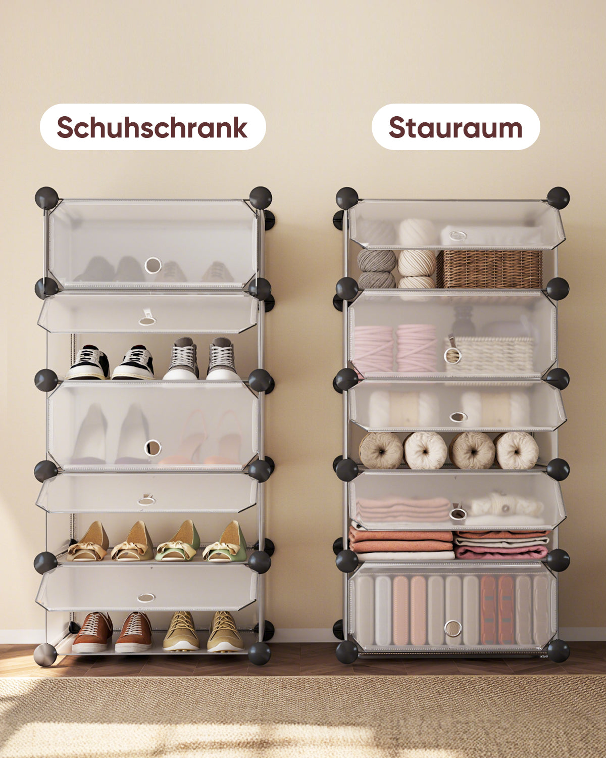 Sekey Schuhschrank mit 10 Fächern – Modularer Schuhorganizer für bis zu 20 Paar Schuhe, stabil & platzsparend, inkl. Hammer & Kippschutz